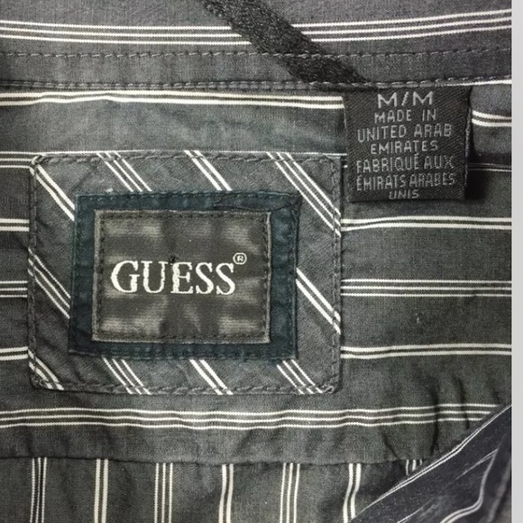 Guess Men Long Sleeve Dress Shirt Medium Grey Stripe White Cotton - Picture 2 of 9